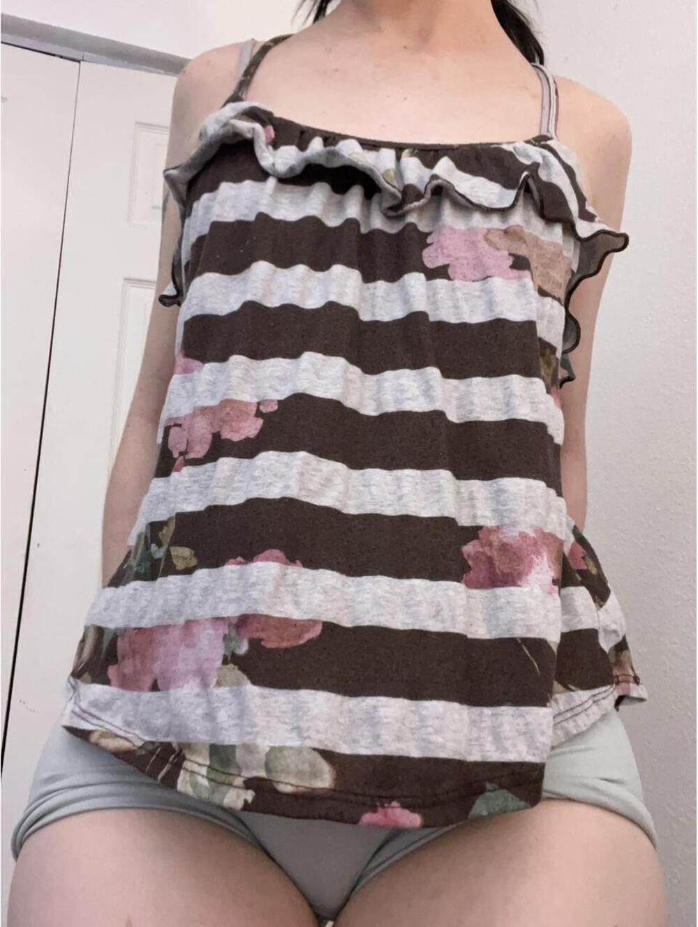 Brown and gray striped tank top